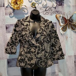CAbi Sz 4 Black Floral Eliza Tapestry Brocade 1-Button Blazer Careerwear